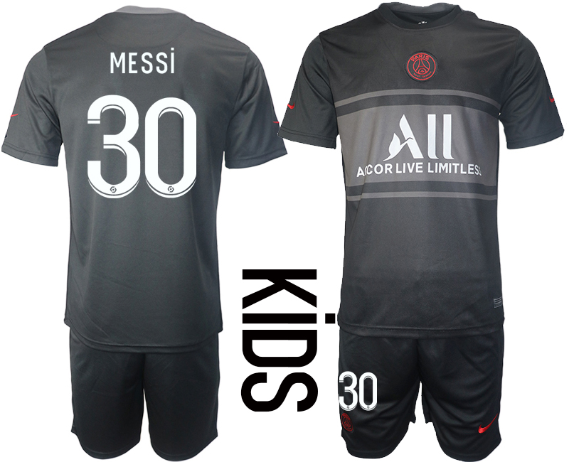 Youth 2021-2022 Club Paris St German Second away black #30 Soccer Jersey